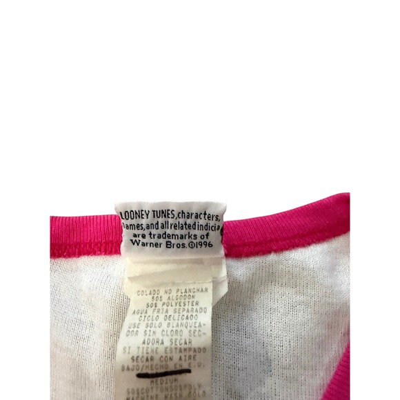 Vintage 1997 Tweety Bird Tank Top Women's Medium Y2K Looney Tunes Pink Trim - Picture 5 of 6